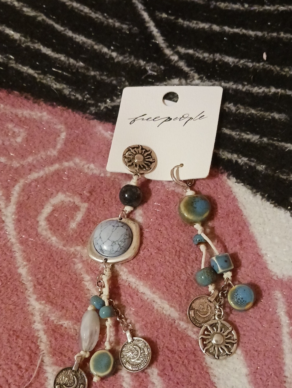 Free People Turquoise and Blue Mixed-Bead Dangle Earrings